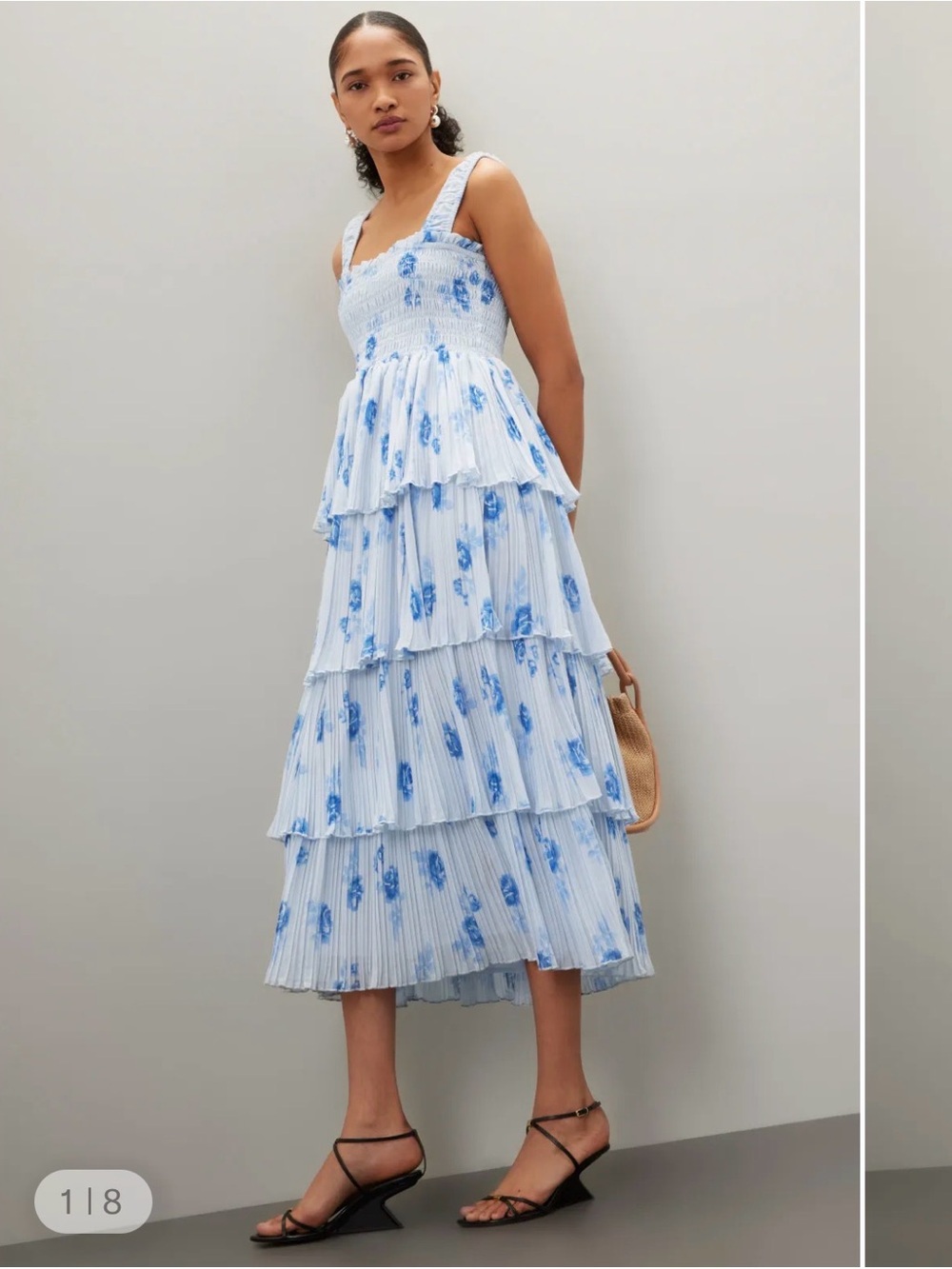 GANNI Pleated Georgette Smock Midi Dress